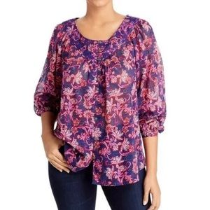 Beach Lunch Lounge Penelope Purple Floral Blouse 100% Cotton Size Large